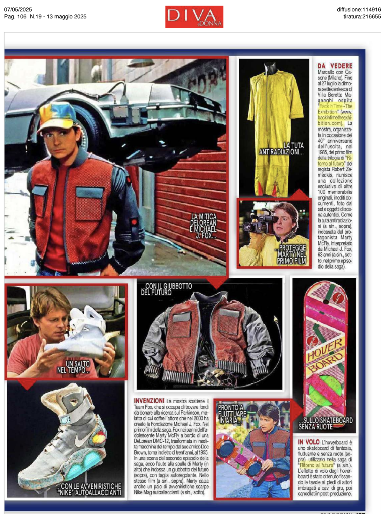 Servizio di Diva e Donna del 7 maggio 2025 dedicato agli oggetti di Back In Time — The Exhibition